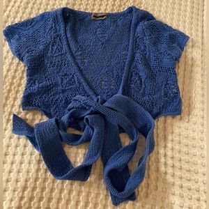Urban Outfitters Tie Front Short Sleeve Cropped Knit Top Blue Size Small S